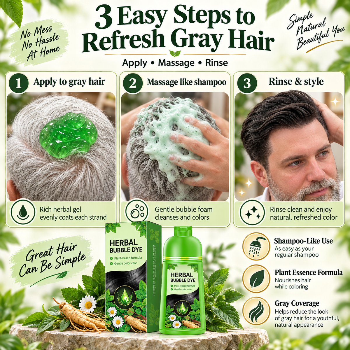 Herbal Bubble Hair Color Shampoo – Easy Gray Coverage at Home