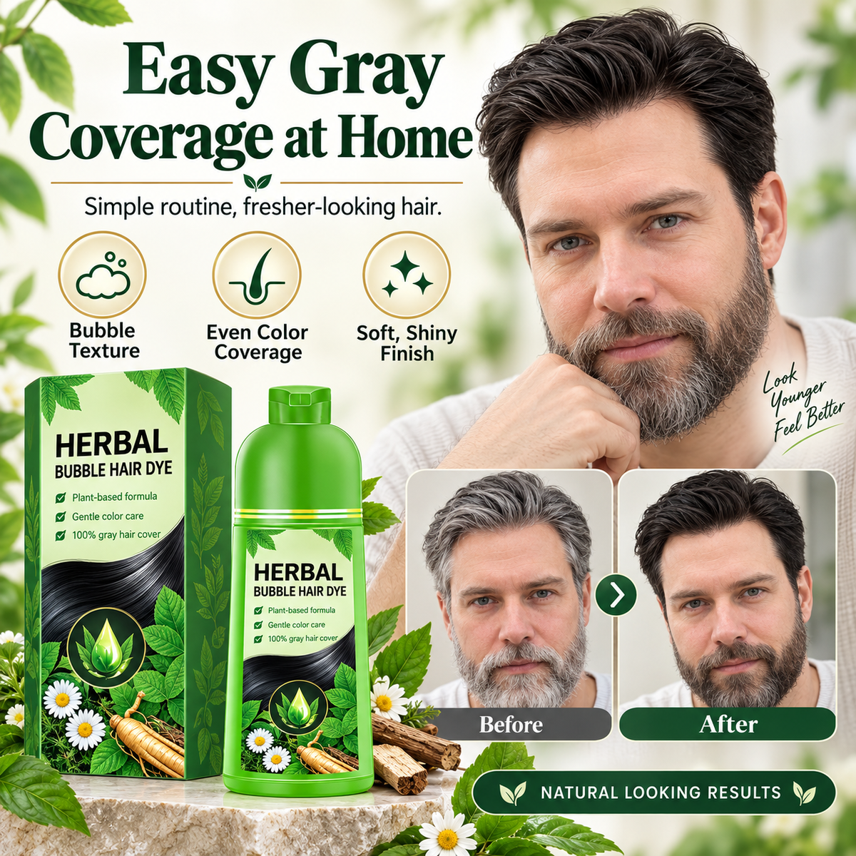Herbal Bubble Hair Color Shampoo – Easy Gray Coverage at Home