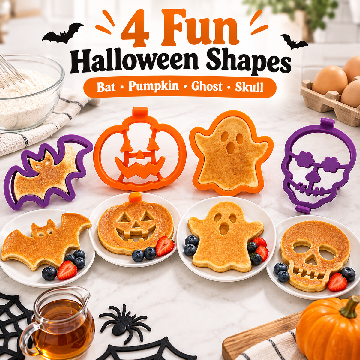 🎃4-Pack Halloween Silicone Pancake Molds for Kids
