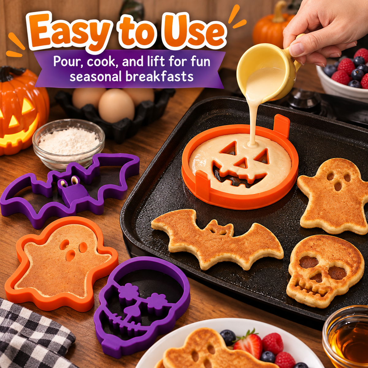 🎃4-Pack Halloween Silicone Pancake Molds for Kids