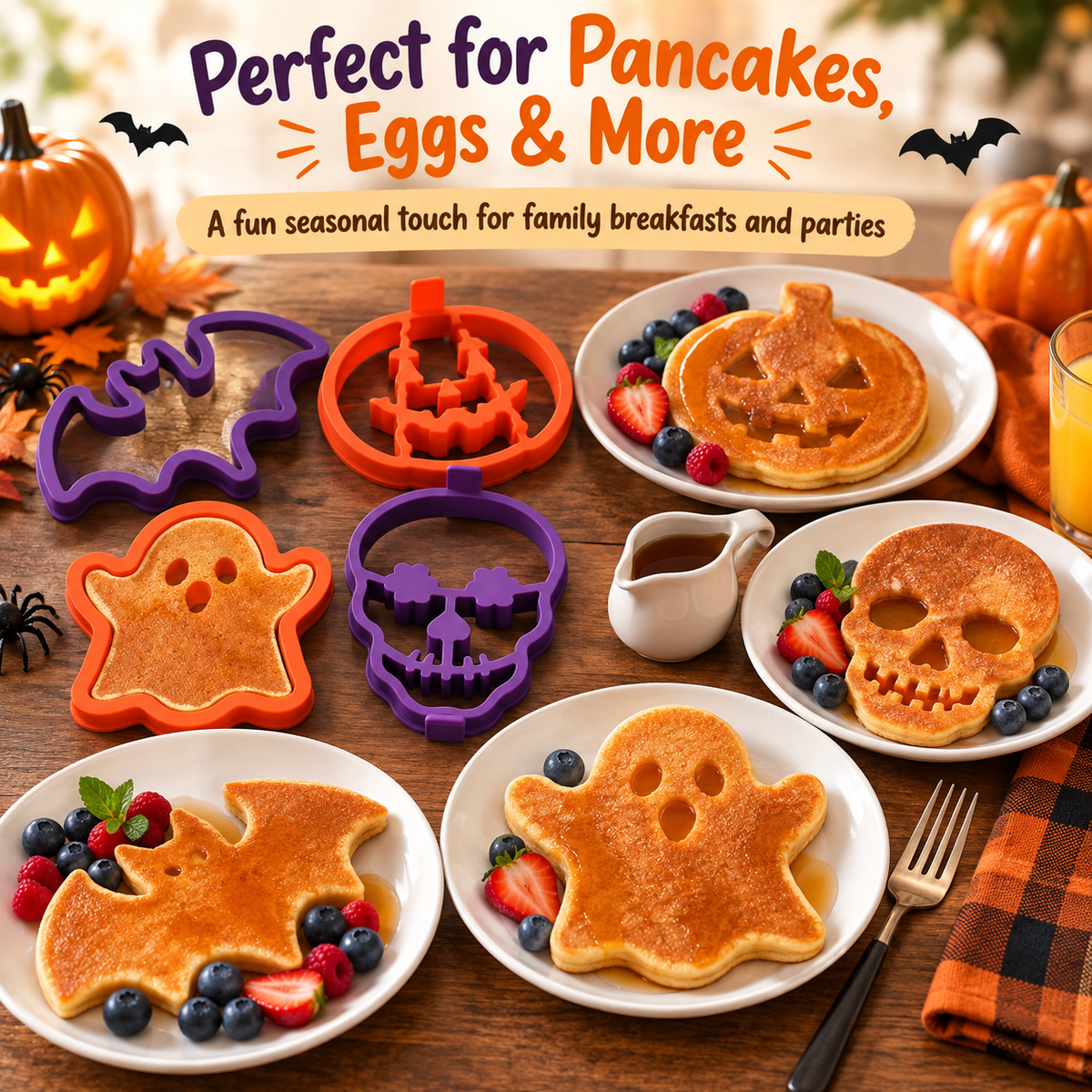 🎃4-Pack Halloween Silicone Pancake Molds for Kids