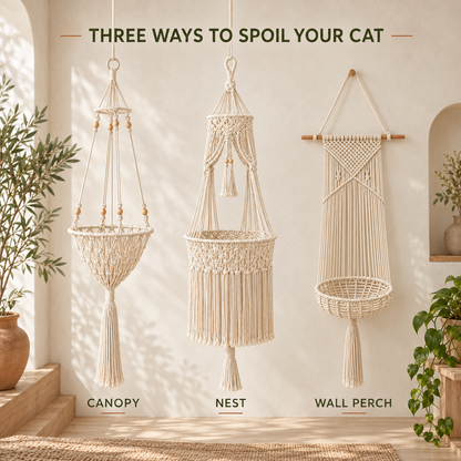 🧵Handwoven Desk-Mounted Cat Bed – Cozy Space-Saving Perch for Cats