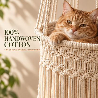 🧵Handwoven Desk-Mounted Cat Bed – Cozy Space-Saving Perch for Cats