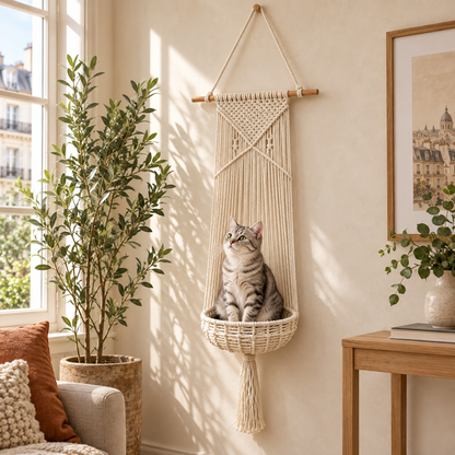 🧵Handwoven Desk-Mounted Cat Bed – Cozy Space-Saving Perch for Cats
