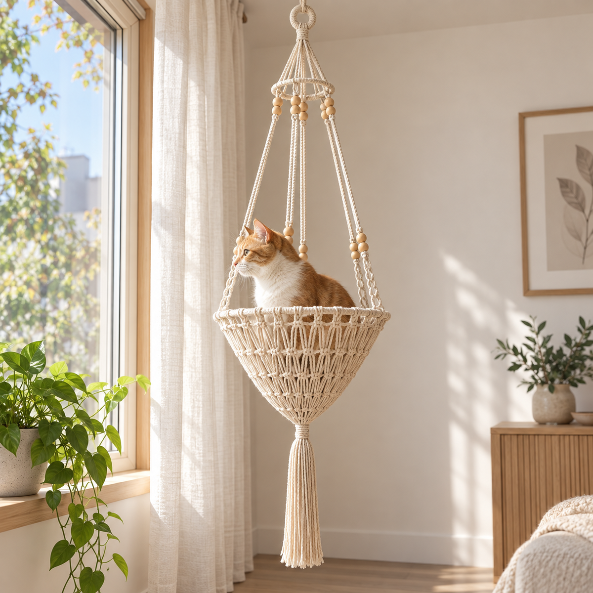 🧵Handwoven Desk-Mounted Cat Bed – Cozy Space-Saving Perch for Cats