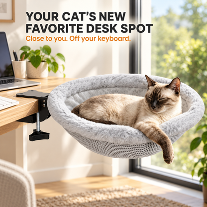 🐱Desk-Mounted Hanging Cat Bed – Cozy Elevated Perch That Keeps Cats Close