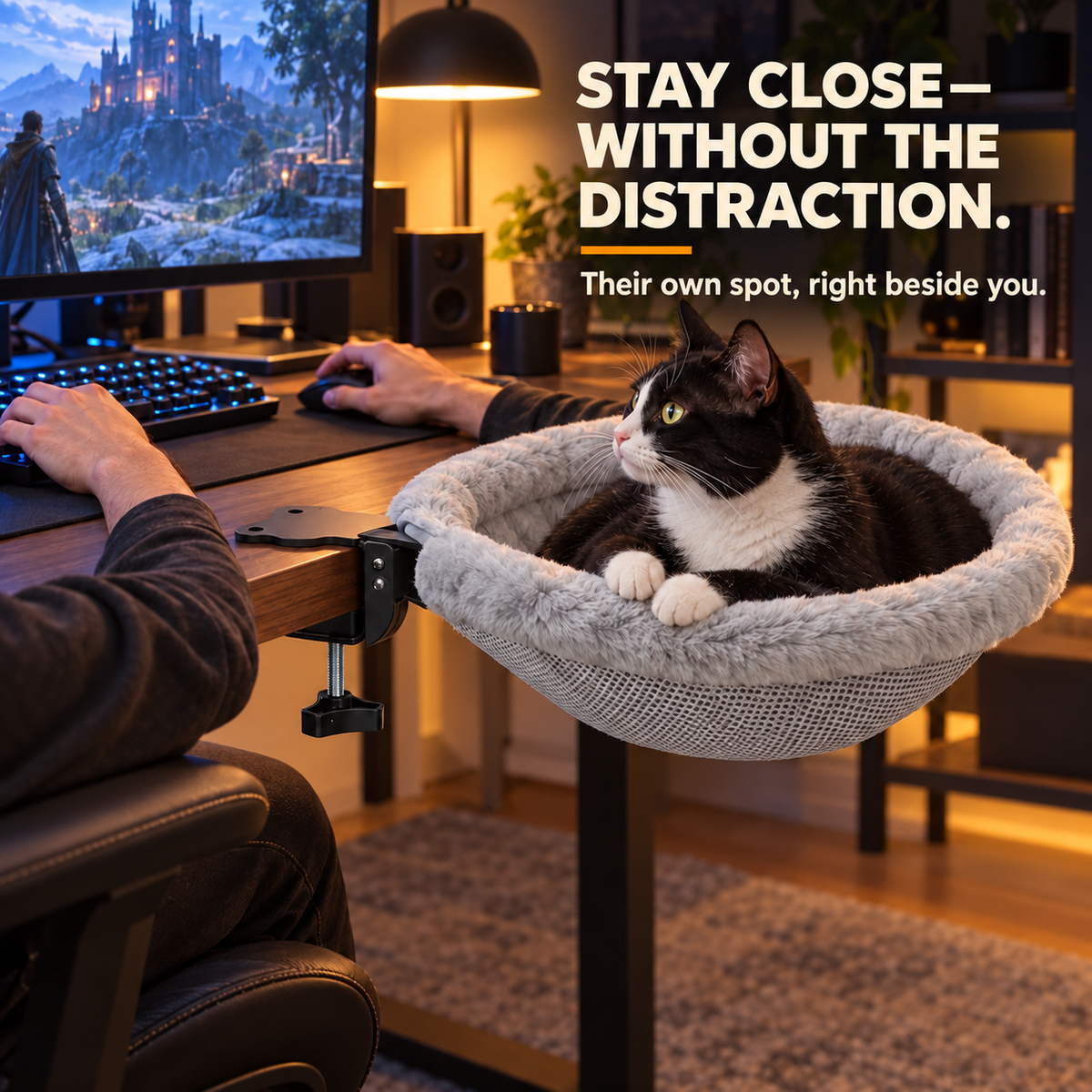🐱Desk-Mounted Hanging Cat Bed – Cozy Elevated Perch That Keeps Cats Close