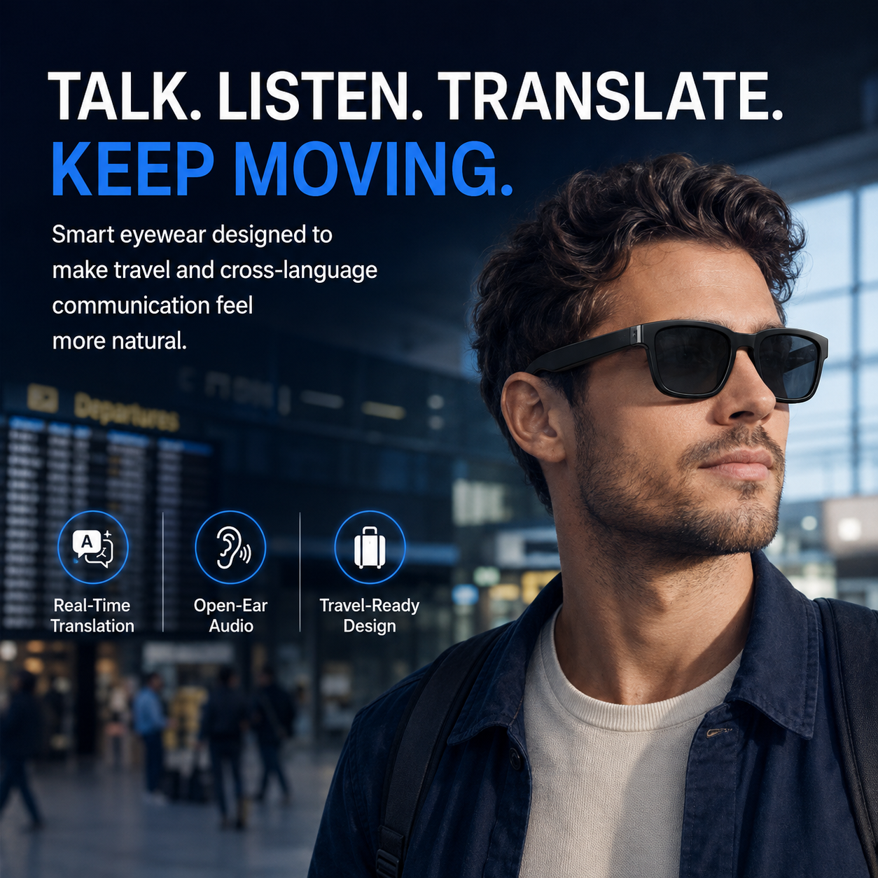 AI Smart Translation Glasses – Bluetooth Open-Ear Travel Eyewear