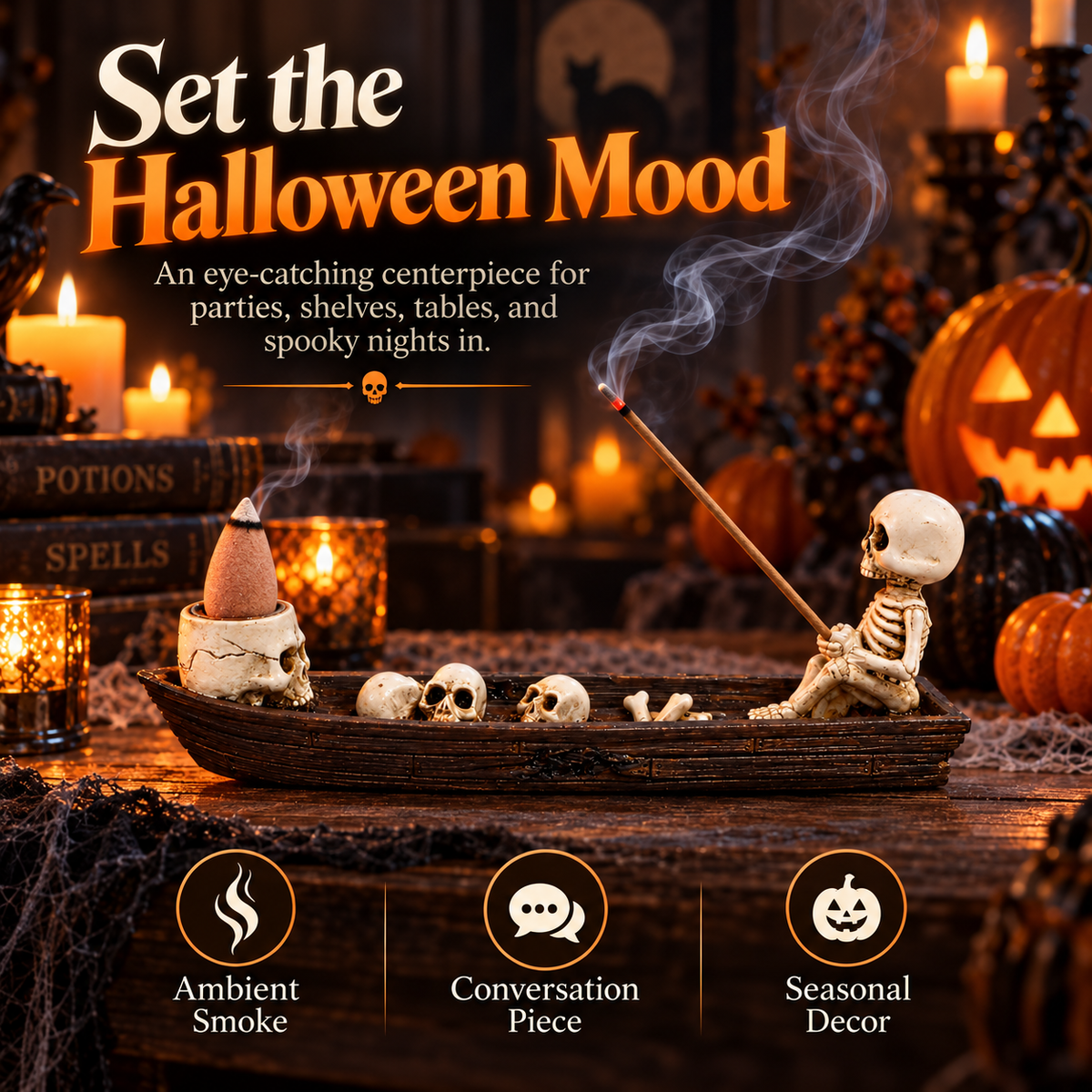 💀 Skeleton Boat Incense Burner – Turn Smoke Into Halloween Decor