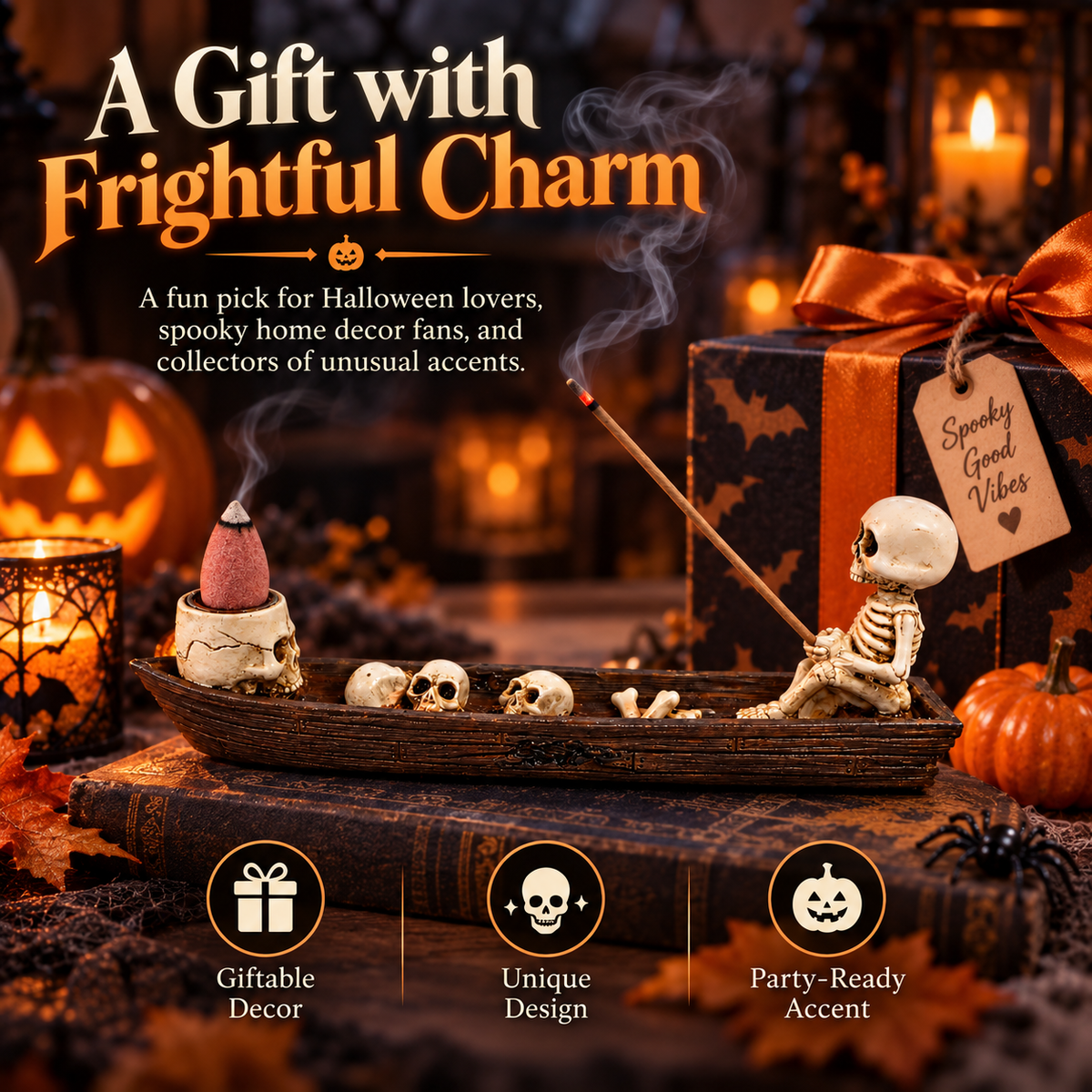 💀 Skeleton Boat Incense Burner – Turn Smoke Into Halloween Decor