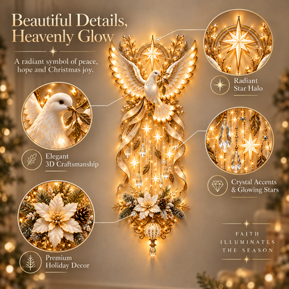 🕊️ Illuminated Dove Christmas Wall Hanging | Warm Golden Holiday Light Décor