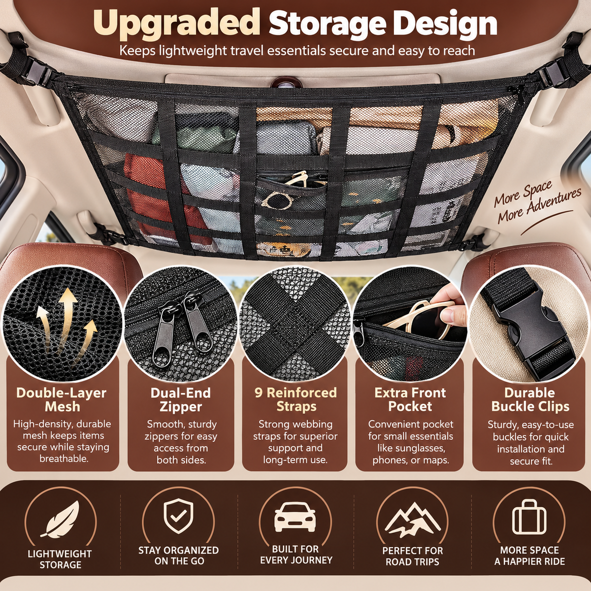 🎉Car Ceiling Cargo Net Pocket Storage Net,29.5'x19.7'