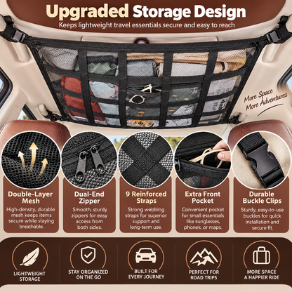🎉Car Ceiling Cargo Net Pocket Storage Net,29.5'x19.7'