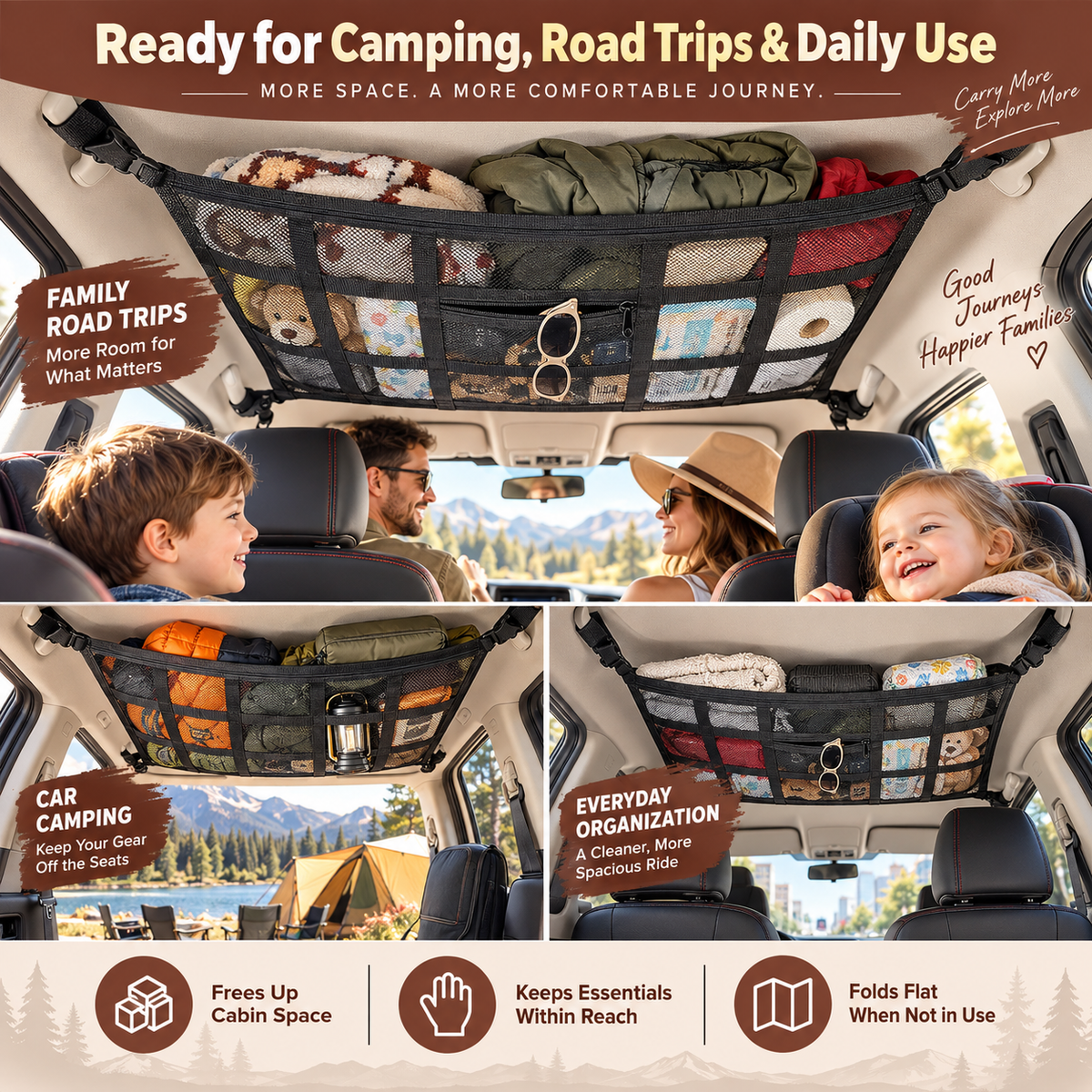🎉Car Ceiling Cargo Net Pocket Storage Net,29.5'x19.7'
