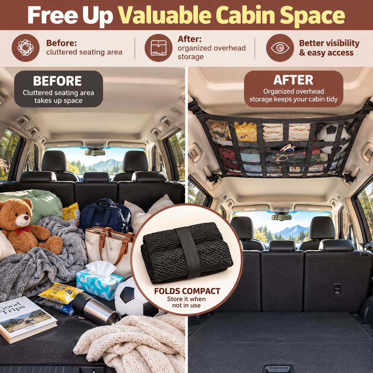 🎉Car Ceiling Cargo Net Pocket Storage Net,29.5'x19.7'