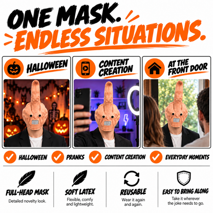 🖕 Giant Middle Finger Latex Mask – Funny Party, Prank & Halloween Costume