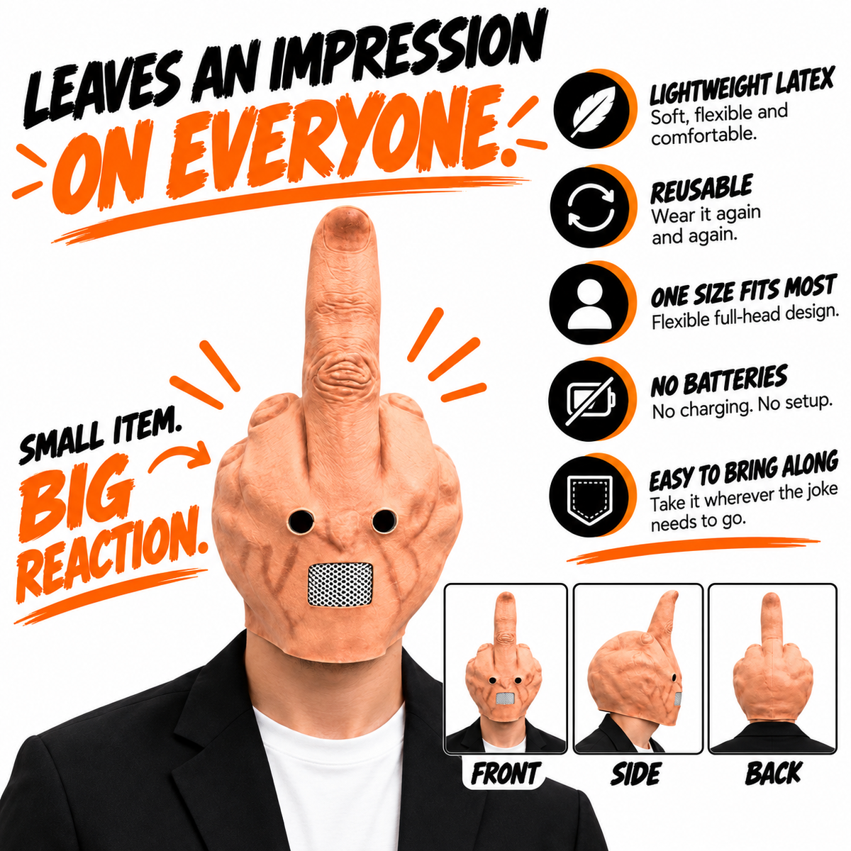 🖕 Giant Middle Finger Latex Mask – Funny Party, Prank & Halloween Costume