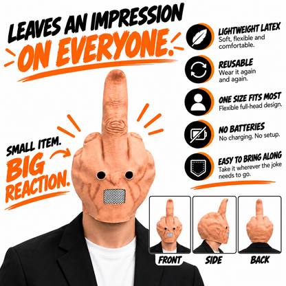 🖕 Giant Middle Finger Latex Mask – Funny Party, Prank & Halloween Costume