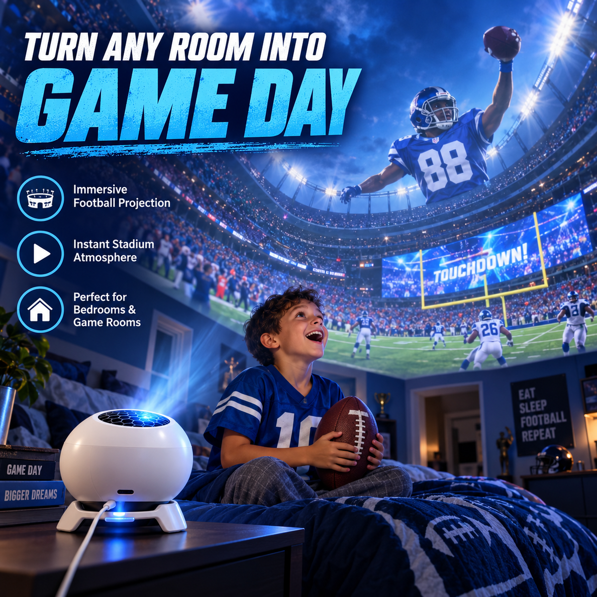 ✨ Football Game-Day Projection Light – Turn Any Room Into a Stadium-Style Zone