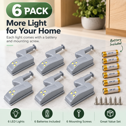 ✨ 6-Pack Hinge LED Cabinet Light – Open the Door, Light Comes On