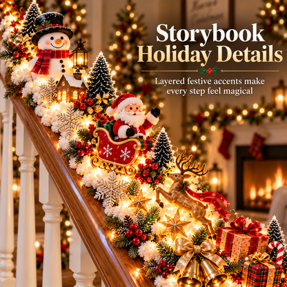 🎄 Light-Up Christmas Staircase Railing Decorations – 5 Festive Holiday Scenes