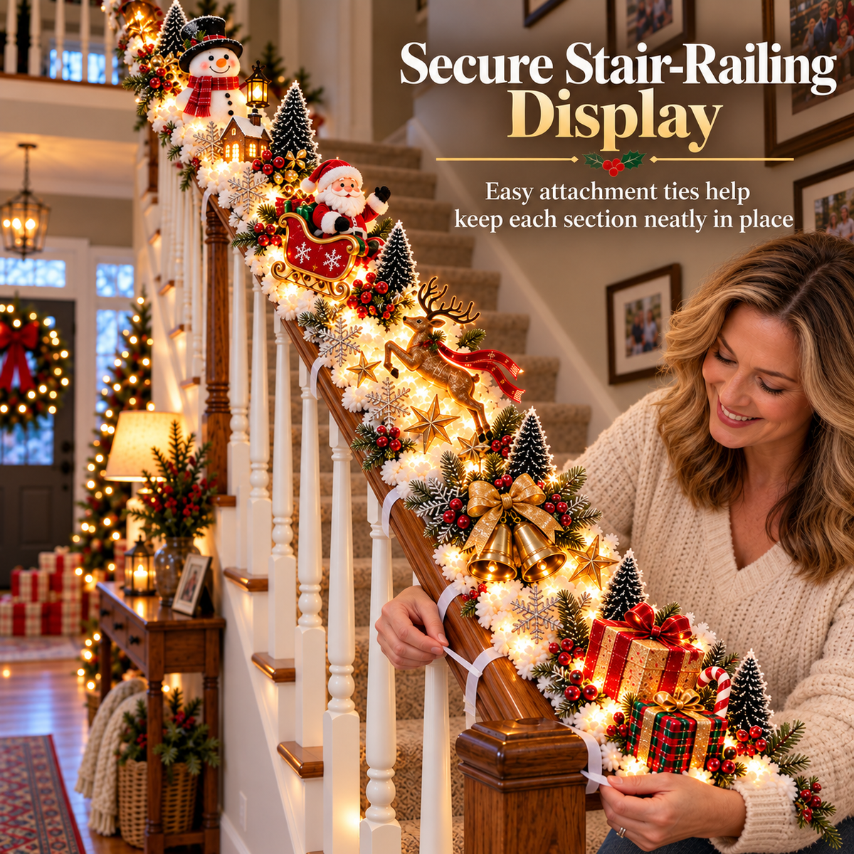 🎄 Light-Up Christmas Staircase Railing Decorations – 5 Festive Holiday Scenes