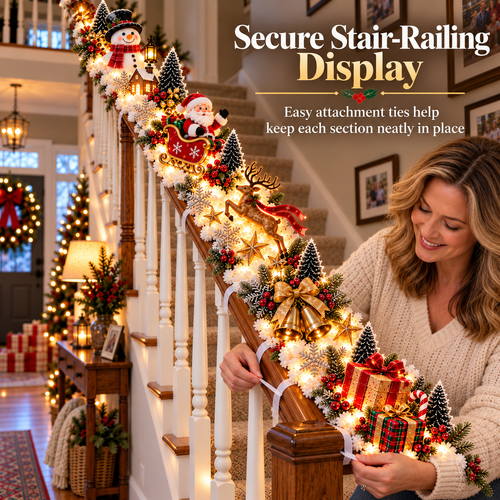 🎄 Light-Up Christmas Staircase Railing Decorations – 5 Festive Holiday Scenes