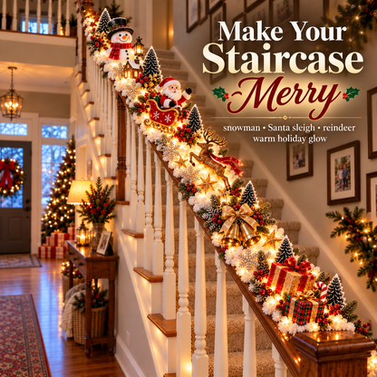 🎄 Light-Up Christmas Staircase Railing Decorations – 5 Festive Holiday Scenes