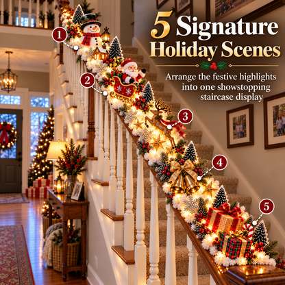 🎄 Light-Up Christmas Staircase Railing Decorations – 5 Festive Holiday Scenes
