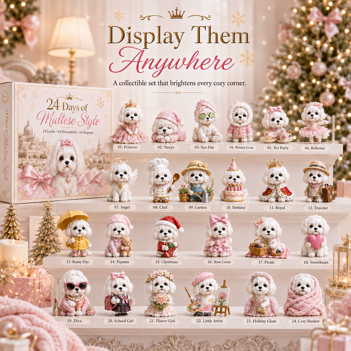 🐶 24 Days of Maltese Style Advent Calendar – 24 Unique Dog Collectibles Christmas Countdown