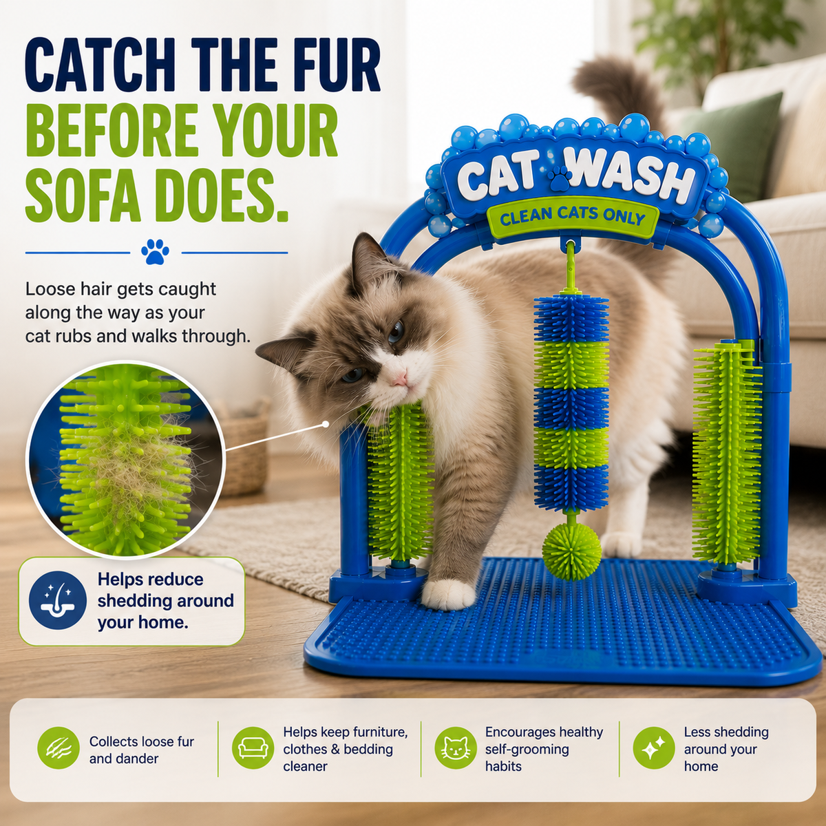 Self-Grooming Cat Brush Arch – Rub, Scratch & Catch Loose Fur
