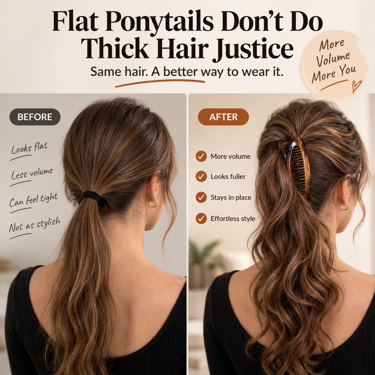 French Banana Hair Clip – Strong-Hold Double Comb for Voluminous Updos