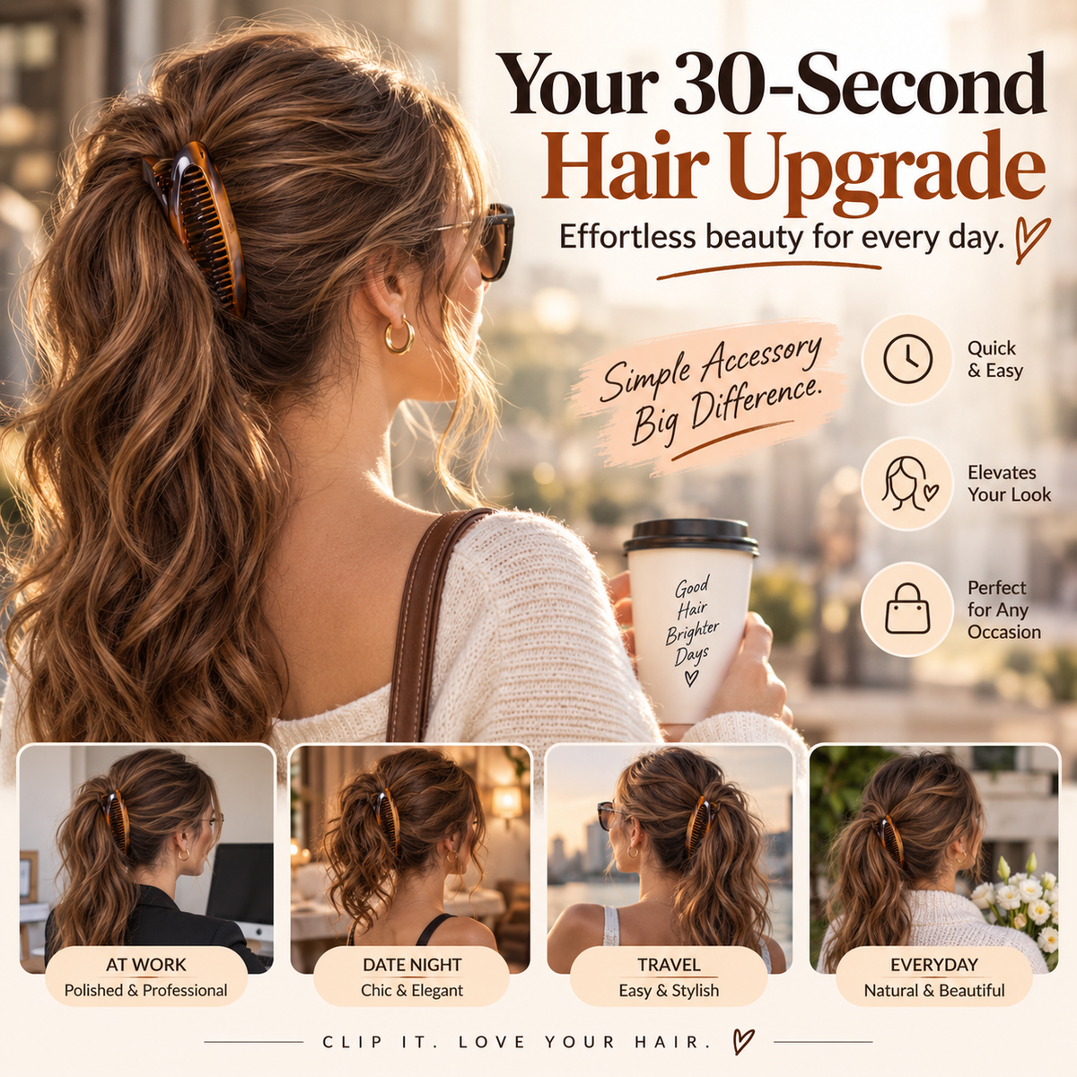 French Banana Hair Clip – Strong-Hold Double Comb for Voluminous Updos