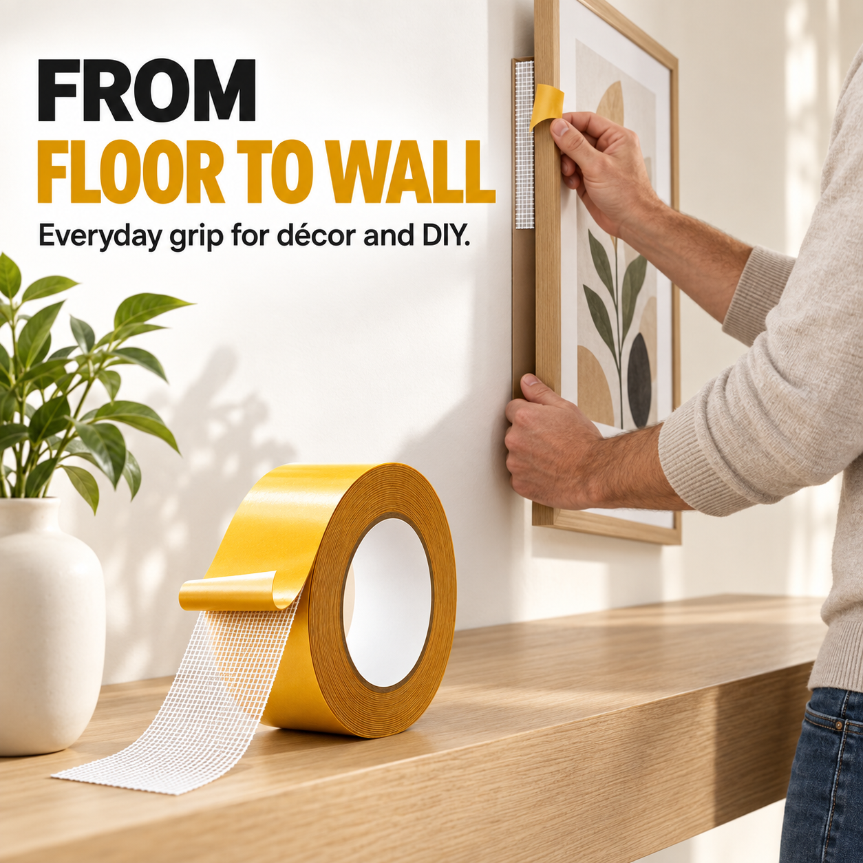 🔥 Heavy-Duty Double-Sided Grid Tape – Strong Hold , Easy Tear & Clean Removal