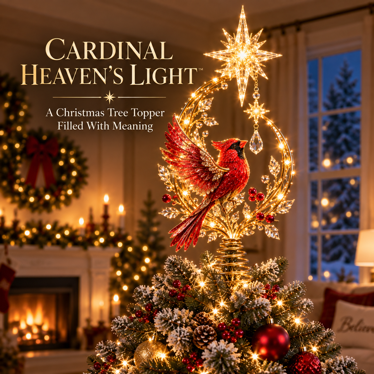 🐦Lighted Cardinal Christmas Tree Topper – Meaningful Holiday Décor & Memorial Gift🌟