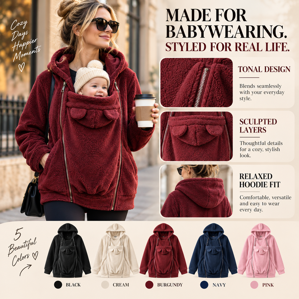 👶BabyJoey Fleece Hoodie — Babywearing-Friendly Cozy Layer for Parents
