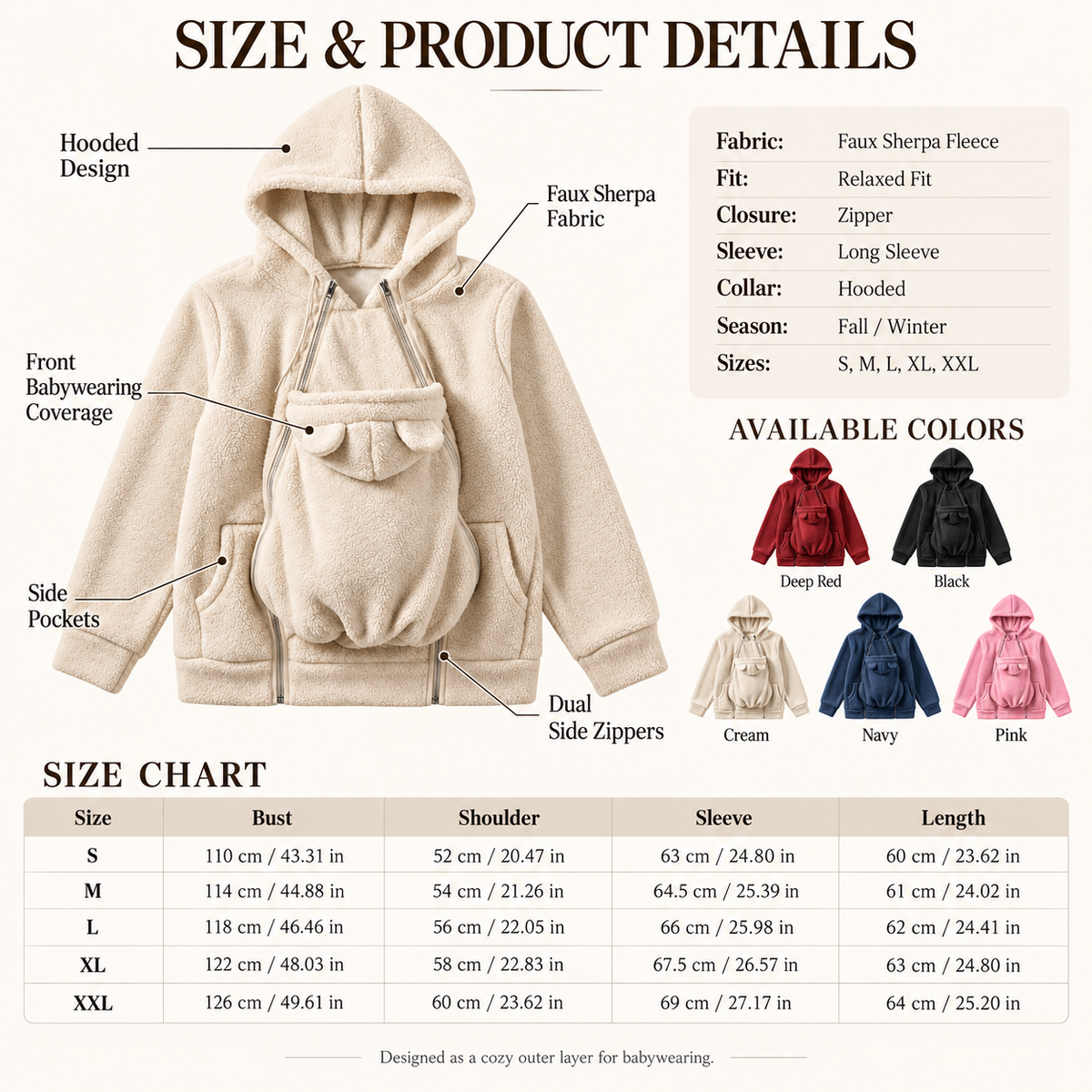 👶BabyJoey Fleece Hoodie — Babywearing-Friendly Cozy Layer for Parents
