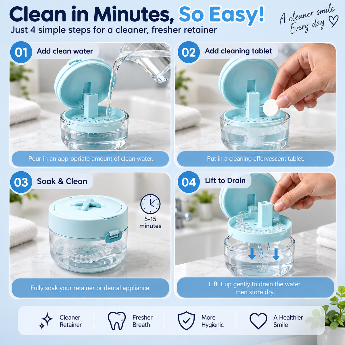 3-in-1 Retainer Care Case – Clean, Dry & Store in One