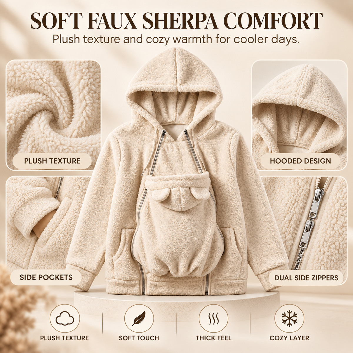 👶BabyJoey Fleece Hoodie — Babywearing-Friendly Cozy Layer for Parents