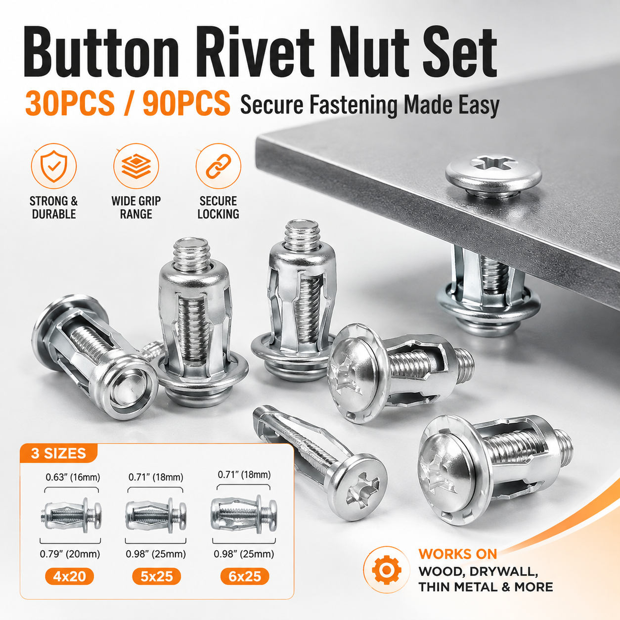 🔩30/90PCS Rivet Nut Fastener Set — Strong Hold, Easy Install