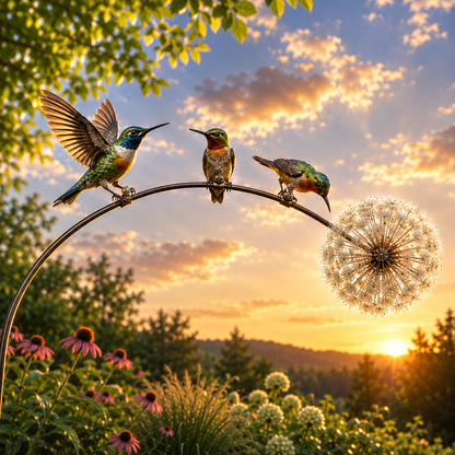 Hummingbird & Dandelion Garden Stake – Handcrafted Metal Yard Art