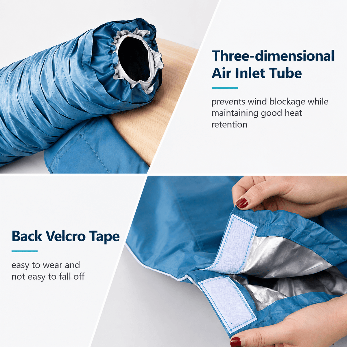 Pet drying bag air inlet tube and adjustable hook-and-loop closure