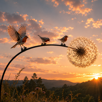 Hummingbird & Dandelion Garden Stake – Handcrafted Metal Yard Art