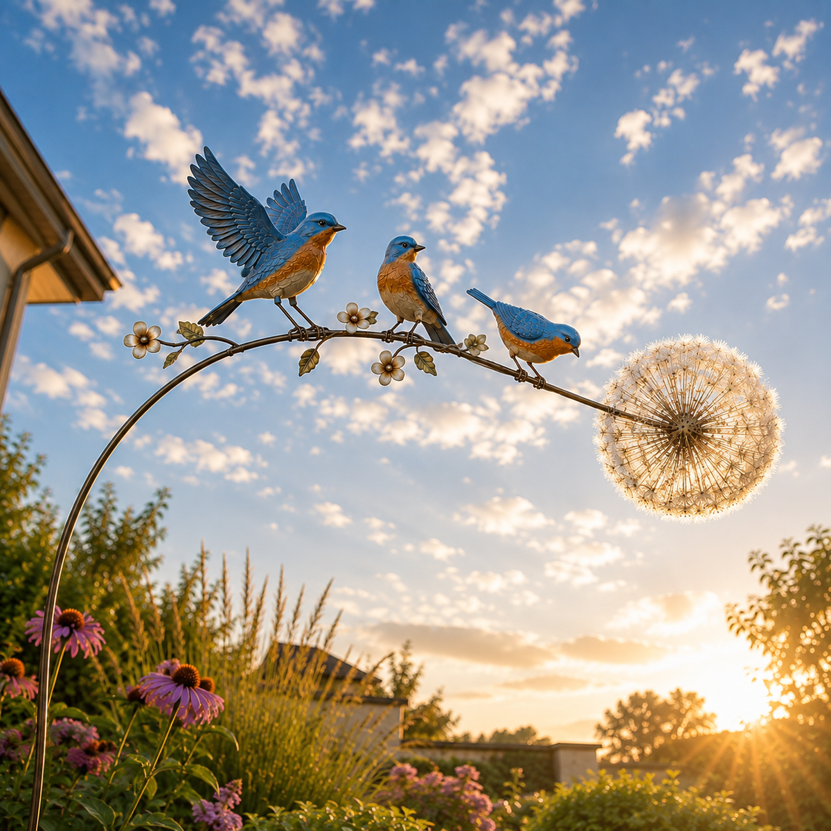Hummingbird & Dandelion Garden Stake – Handcrafted Metal Yard Art