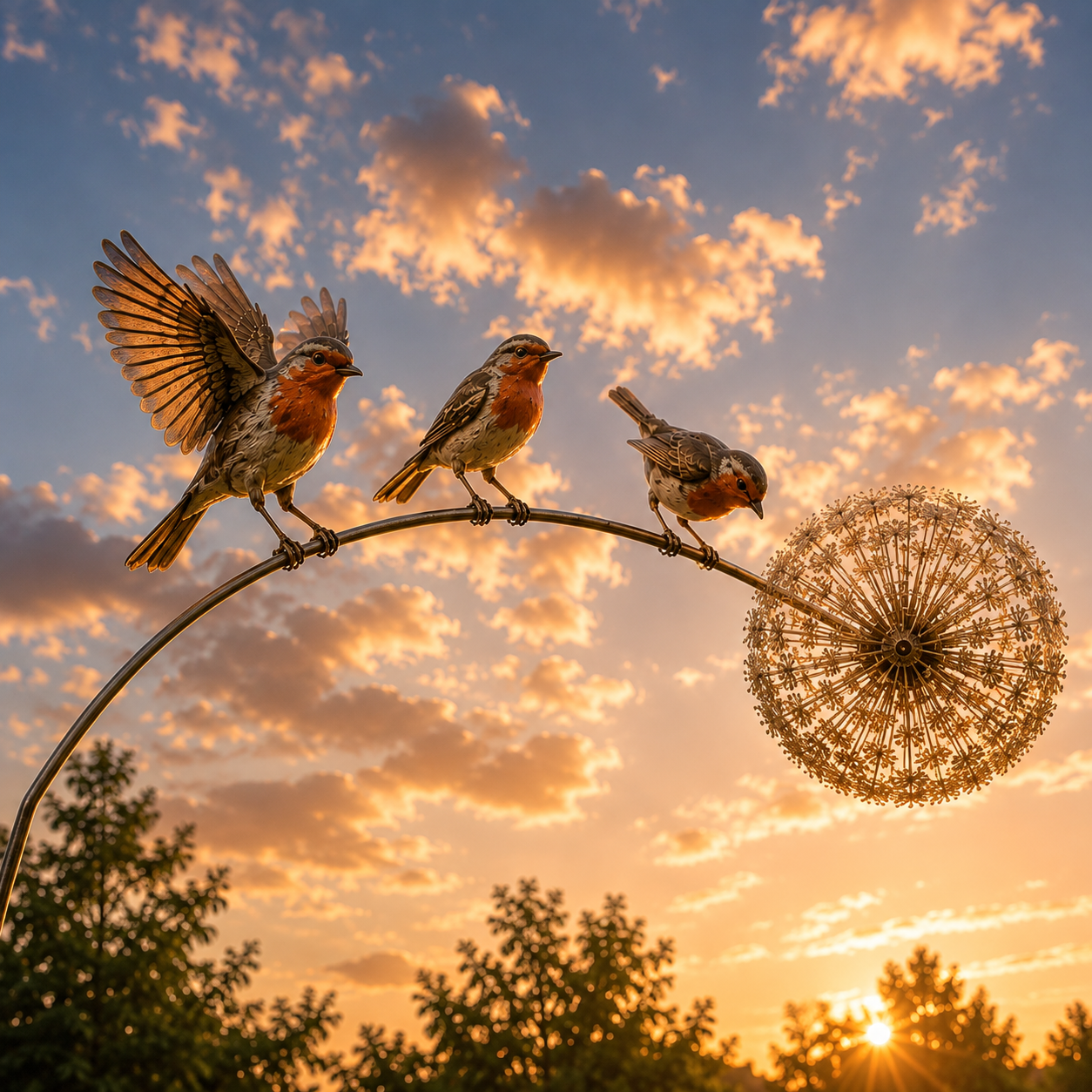 Hummingbird & Dandelion Garden Stake – Handcrafted Metal Yard Art