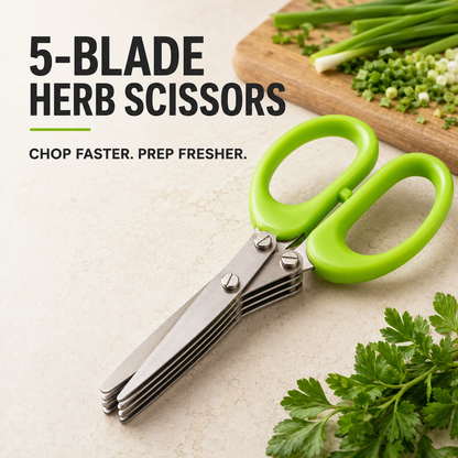 ✀Stainless Steel 5 Blades Scallion Cutter Scissors