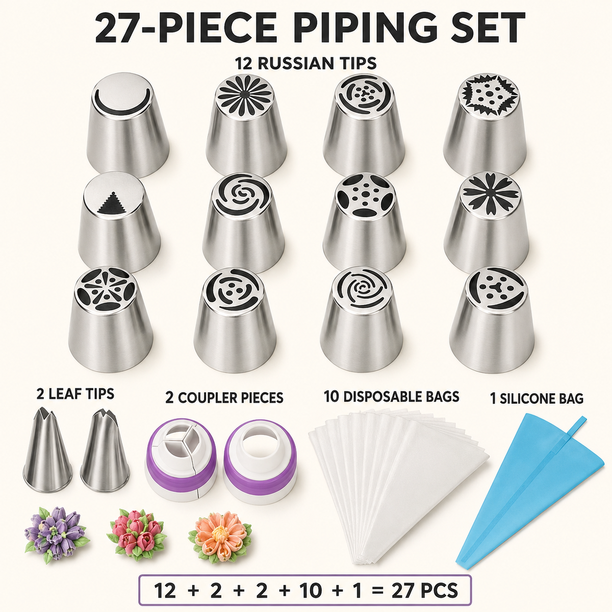 🧁 27-Piece Piping Kit – Create in Bloom