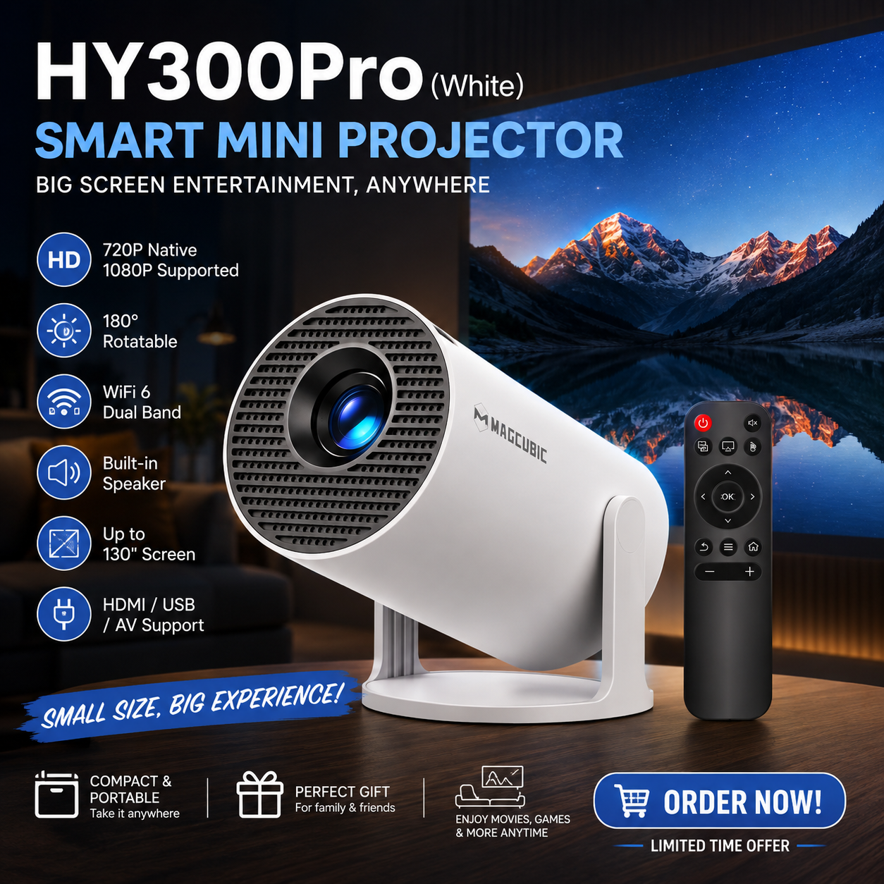 Magcubic Projector HY300 Pro 8K Android 14 Dual Wifi6 290ANSI Allwinner H726 BT5.4 1080P 1280*720P Home Cinema Outdoor Projetor