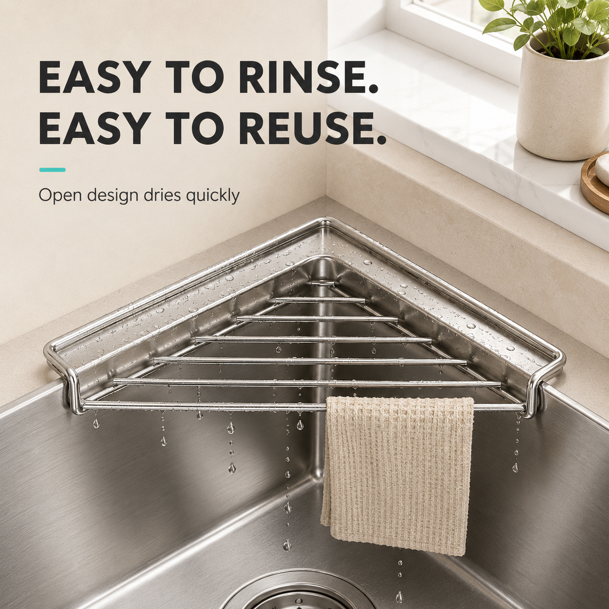 🔥 Limited-Time Deal🧽 Stainless Steel Corner Sink Shelf – Triangular Drainage Rack for Sponge, Cloth & Brush Storage