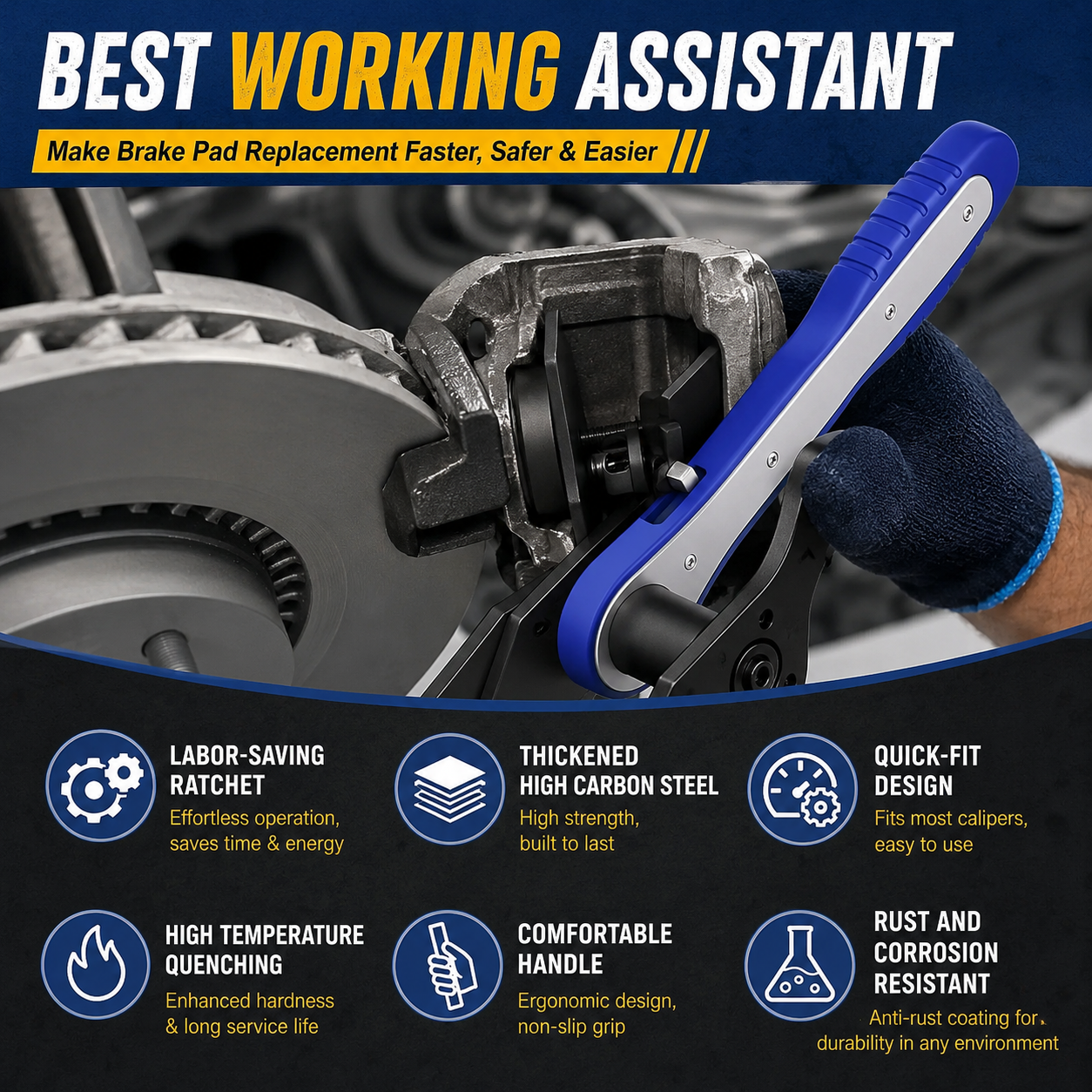 🚗Brake Caliper Piston Press Tool – 360° Rotating Wrench